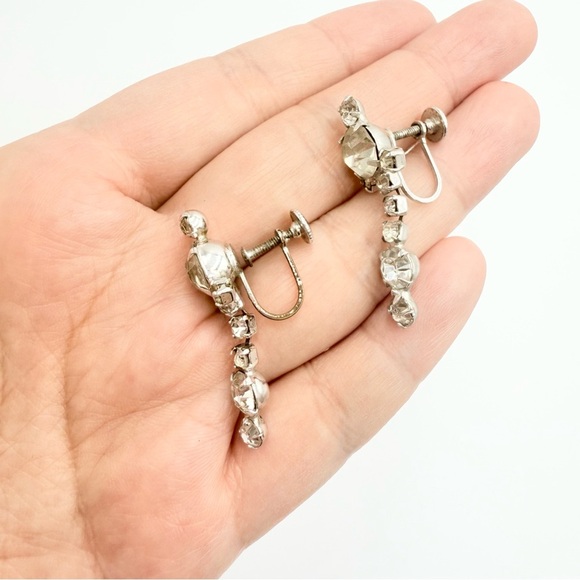 Vintage Clear Crystal Rhinestones Prong Choker Necklace Screw Back Earrings Sets - Picture 7 of 10